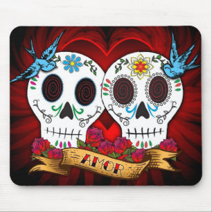 Love Skulls With Bluebirds Mouse Pad