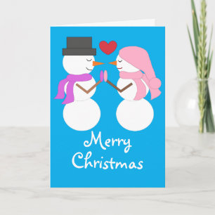 Love & Snowpeople: Blue-green Blank Holiday Card
