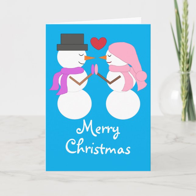 Love & Snowpeople: Blue-green Blank Holiday Card (Front)