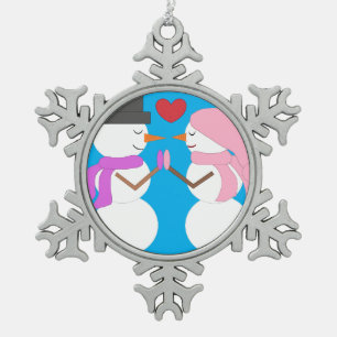Love & Snowpeople: Blue-green Snowflake Pewter Christmas Ornament