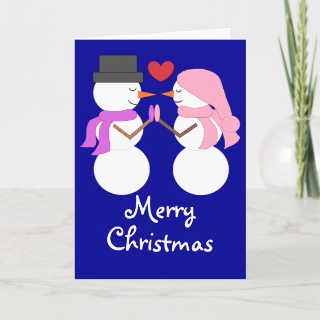 Love & Snowpeople: Dark Blue Blank Holiday Card (Front)