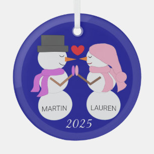Love & Snowpeople: Dark Blue Glass Ornament