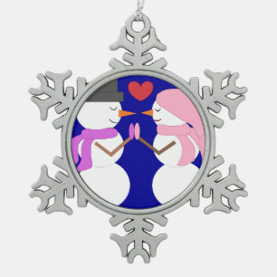 Love & Snowpeople: Dark Blue Snowflake Pewter Christmas Ornament