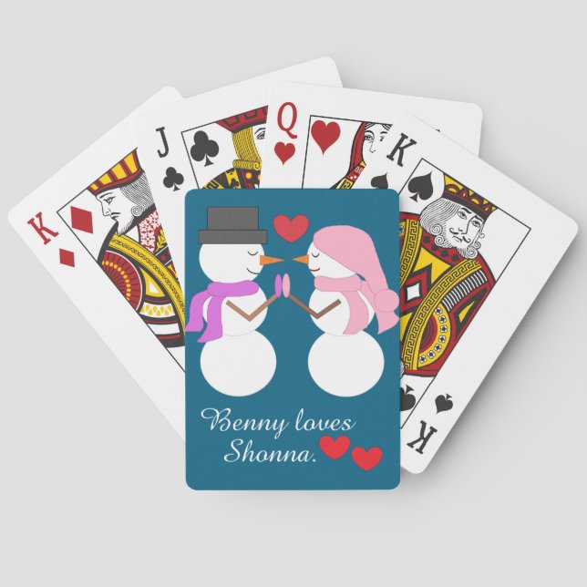 Love & Snowpeople:  Deep Sea Blue Playing Cards (Back)