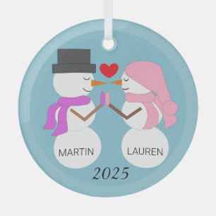 Love & Snowpeople: Light Blue Glass Ornament