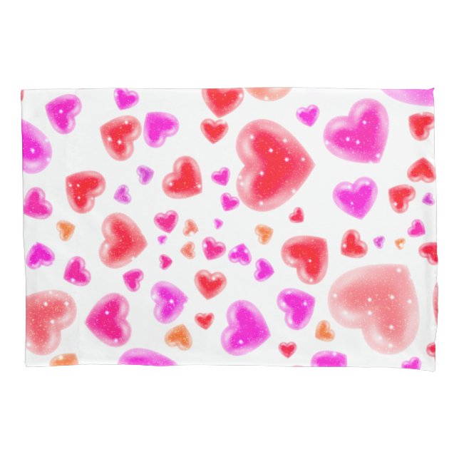 Love, so many hearts, White Pillowcase (Front)