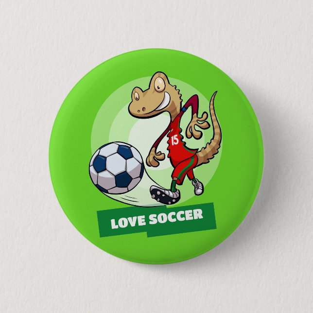 Love Soccer Cute Gecko Funny Soccer Player Cartoon 2 Inch Round Button (Front)