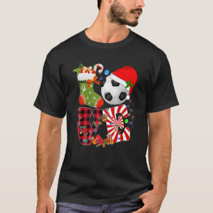 Love Soccer Santa Hat Sock Christmas Lights Buffal T-Shirt