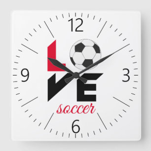 Love soccer square wall clock
