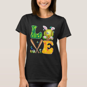 Love Softball Ball & Bats Bunny Ears Easter Day Bo T-Shirt