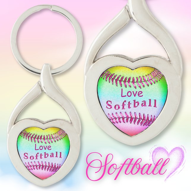 Love Softball Keychains Cool Multicolored Softball (Softball birthday gifts. Gifts for Softball Lover. Unique, Inexpensive softball gifts for girls. )