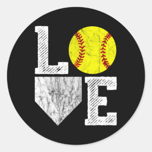Love Softball Mom Dad Classic Round Sticker