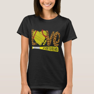 Love Softball Mom Leopard Print Baseball Lover Mot T-Shirt