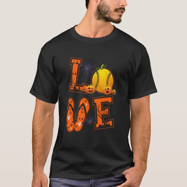 Love Softball  Players Pumpkin Witch Halloween Cos T-Shirt (Front)