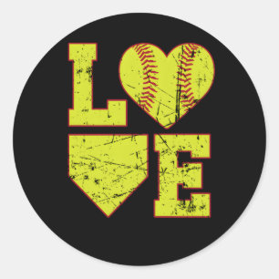 Love Softball Softball For Classic Round Sticker