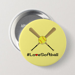 Love softball yellow hashtag sports 3 inch round button