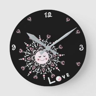 Love Soleil Noir Acrylique Horloge murale