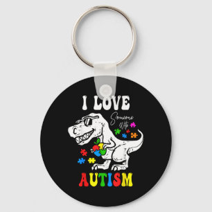 Love Someone with Autism Awareness Dino T-Rex Keychain