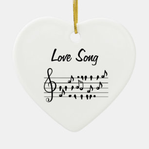 Love Song Bird Notes Black White Art Ceramic Ornament