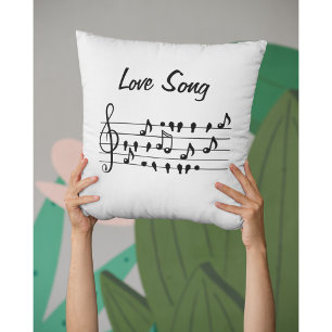 Love Song Bird Notes Black White Art Throw Pillow