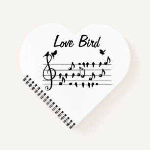 Love Song Birds on Musical Staff Black White Art Notebook