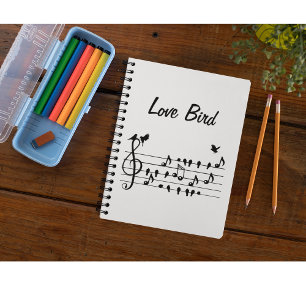 Love Song Birds on Musical Staff Black White Art Planner