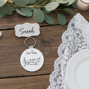 Love song, birds sitting in between musical notes keychain