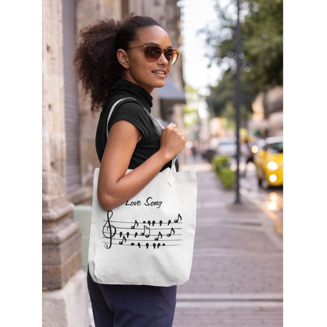 Love song, birds sitting in between musical notes  tote bag (Creator Uploaded)