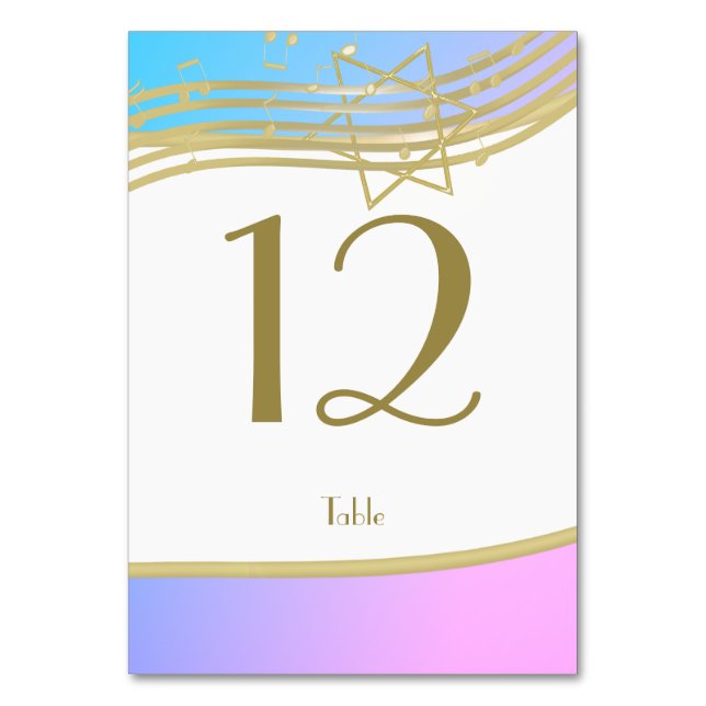 Love Song Hearts and Music Bat Mitzvah Table Number (Back)