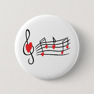 LOVE SONG MUSIC NOTES CUTE RED BLACK WHITE FRIENDS 2 INCH ROUND BUTTON