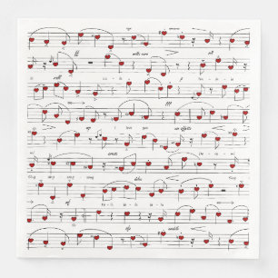 Love Song Red Hearts Music Score Napkin
