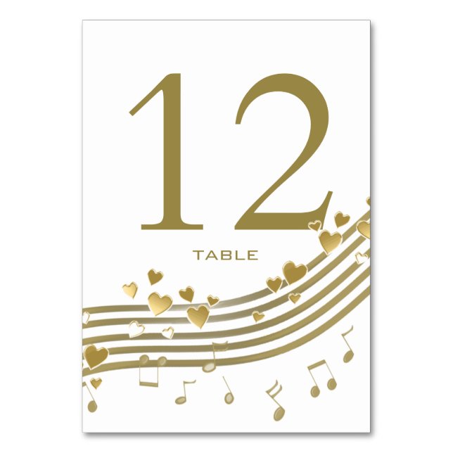 Love Songs Music Notes Table Number Card (Front)