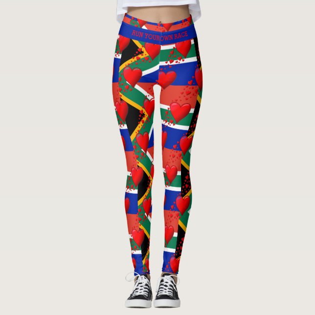 LOVE SOUTH AFRICA Red Hearts RUN YOUR RACE Custom Leggings (Front)