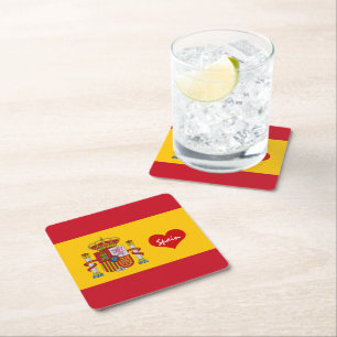 Love Spain & Flag /sports party decor Square Paper Coaster