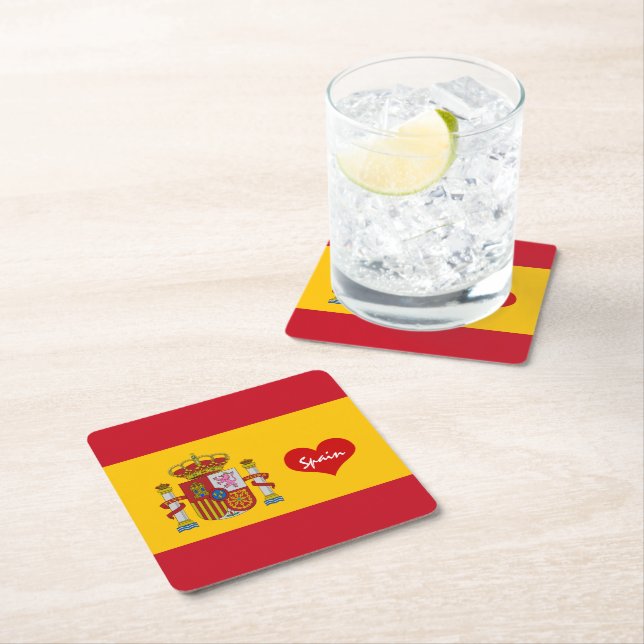 Love Spain & Flag /sports party decor Square Paper Coaster (Insitu)