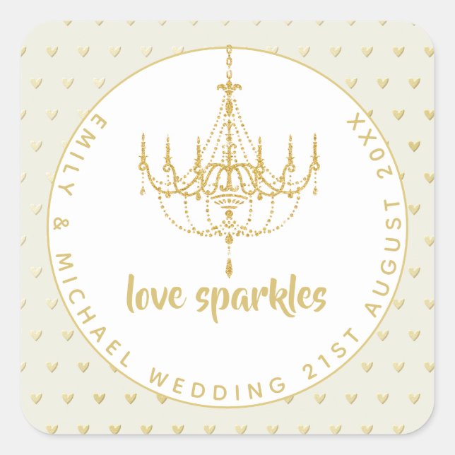 Love Sparkles Wedding Chandelier Bridal Shower Fav Square Sticker (Front)