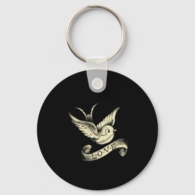 Love Sparrow Vintage Tattoo Design  Keychain (Front)