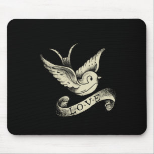 Love Sparrow Vintage Tattoo Design Mouse Pad