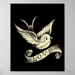 Love Sparrow Vintage Tattoo Design  Poster