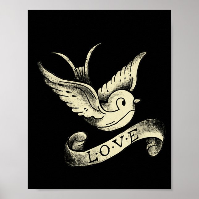 Love Sparrow Vintage Tattoo Design  Poster (Front)