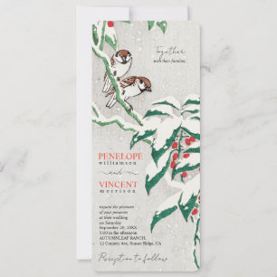 Love Sparrows in Winter - Vintage Art Wedding Invitation
