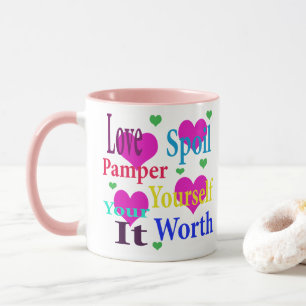 Love Spoil Pamper Yourself Logo, Pink Combo Mug