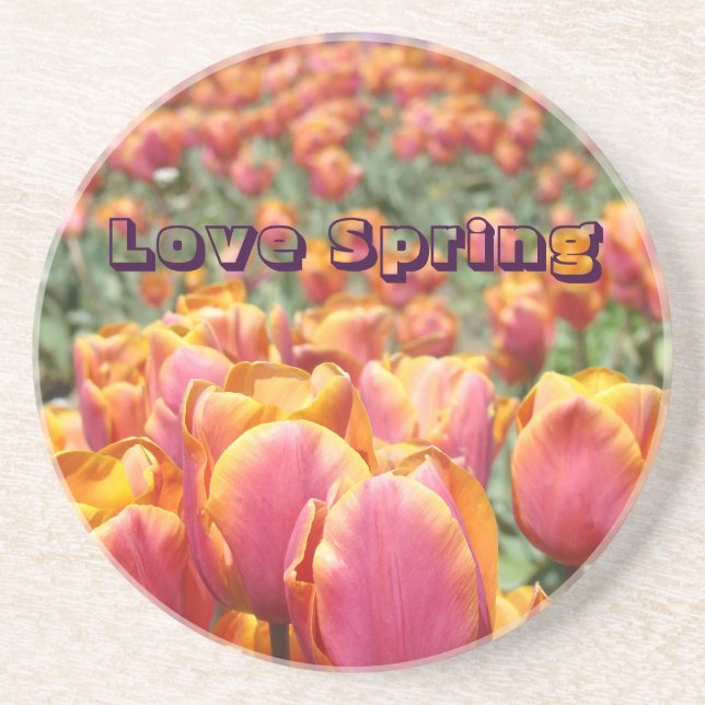 Love Spring coasters Pink Orange Tulip Flowers (Front)