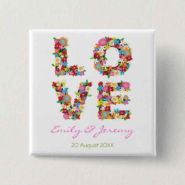 LOVE Spring Flowers Wedding Favour Gift Button (Front)