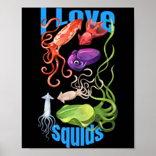 Love Squids Octopus Cephalopod Ocean Summer Kawaii Poster