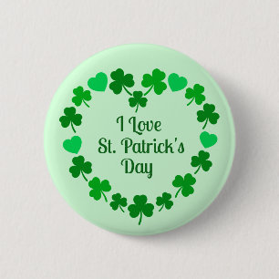 Love St. Patrick's Day Shamrock and Heart Wreath 2 Inch Round Button