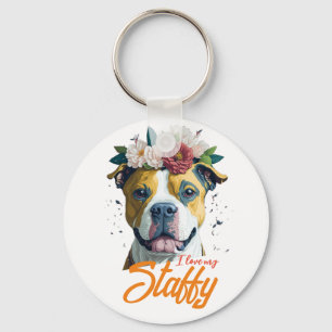 Love Staffordshire Bull Terrier - I Love My Staffy Keychain