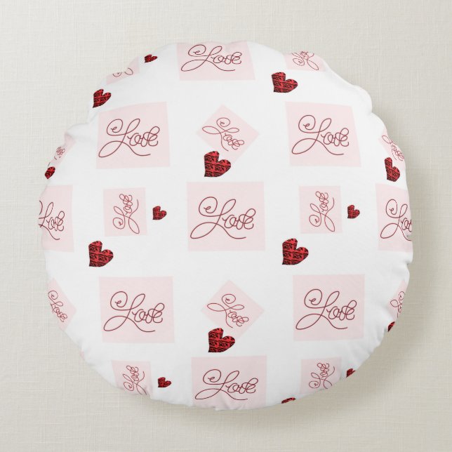 Love Stamp - Pink Design Round Pillow (Front)