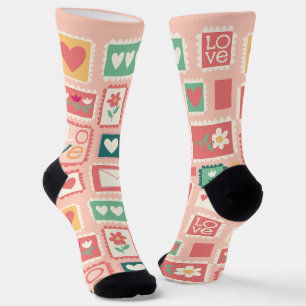 Love Stamps Pattern Crew Socks