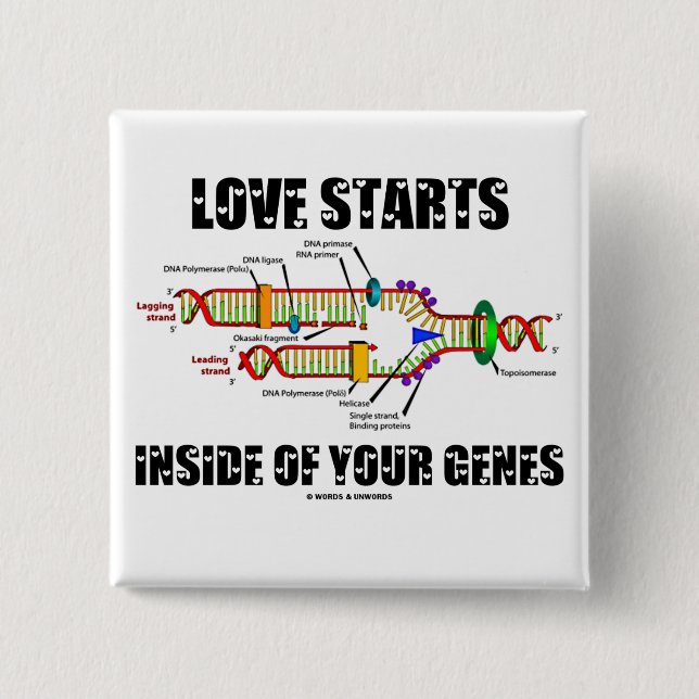 Love Starts Inside Of Your Genes (DNA Replication) 2 Inch Square Button (Front)